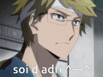 a man with glasses and a bandage on his head has the words soi d adri written below him
