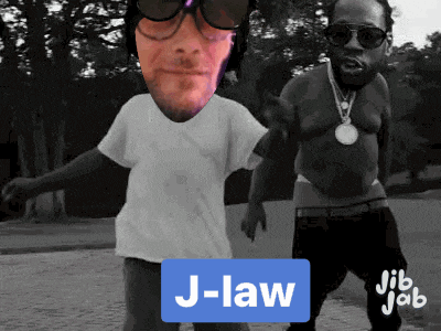 a cartoon of a man and a little boy with the word j-law on the bottom right