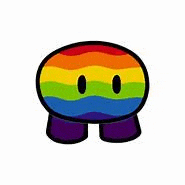 a rainbow colored cartoon character with two eyes and a rainbow colored face .