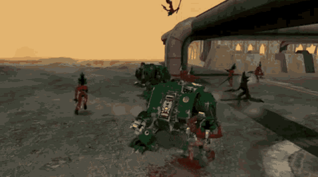 a video game scene with a green robot that says ' i ' on it