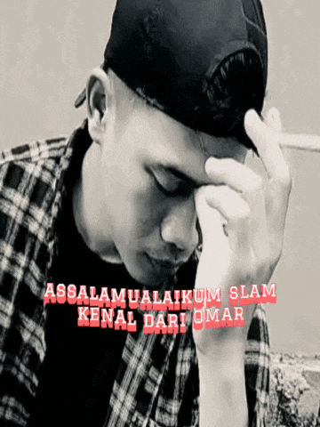 a black and white photo of a man smoking a cigarette with the words assalamualaikum slam kenal dari omar on the bottom