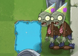 two zombies wearing party hats and ties are standing next to each other in a game .