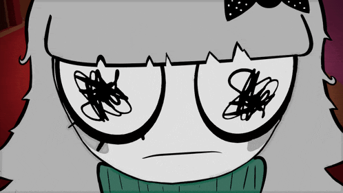 a close up of a cartoon character 's face with scribbles on it