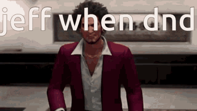 a man in a red suit with the words jeff when dnd written above him