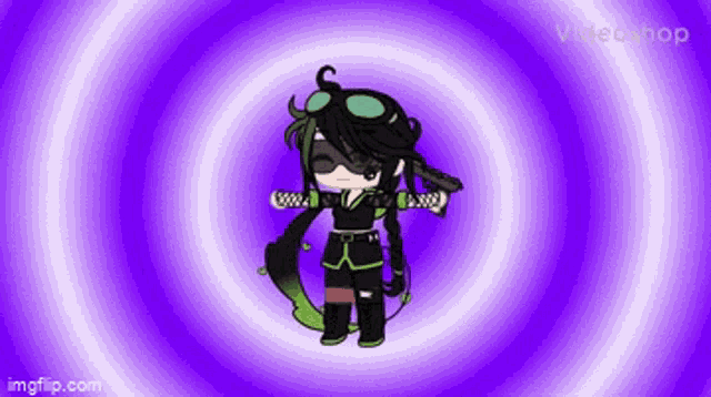 a cartoon character is standing in a purple circle with a sword in his hand .