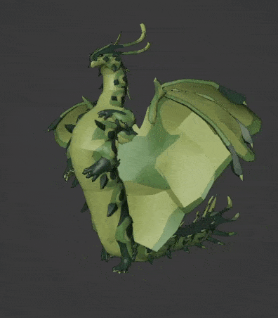 a 3d model of a green dragon with wings spread