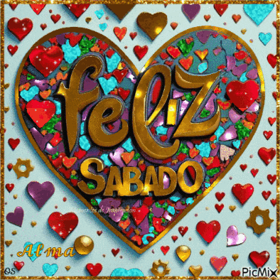 a heart surrounded by hearts and the words feliz sabado