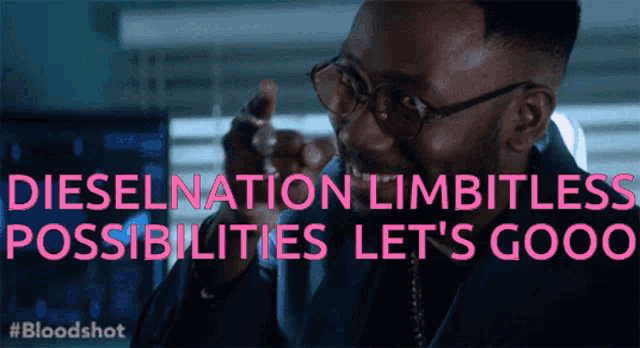 a man wearing glasses says dieselnation limbless possibilities let 's good