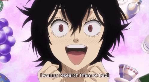 a girl in a black haired anime character says i wanna research them so bad