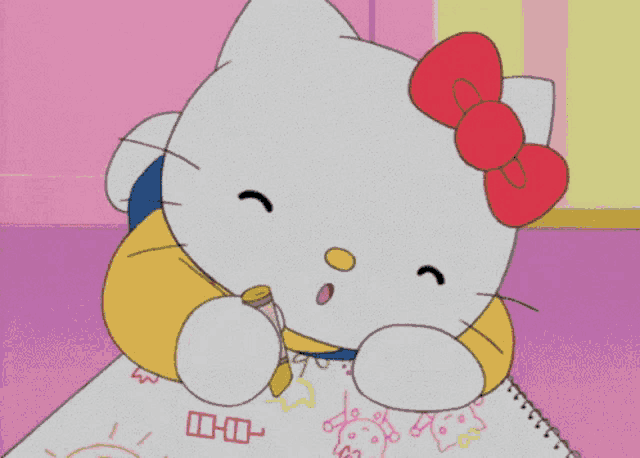 a hello kitty drawing on a piece of paper with the numbers 0-0 on it