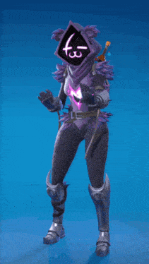 a video game character is wearing a purple outfit with a purple heart on it