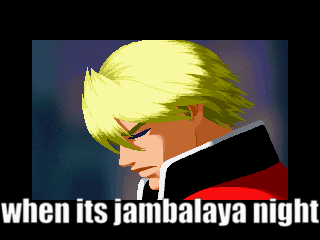 a pixelated image of a man with the words when its jambalaya night below him