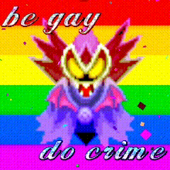 a picture of a cartoon character with the words be gay do crime