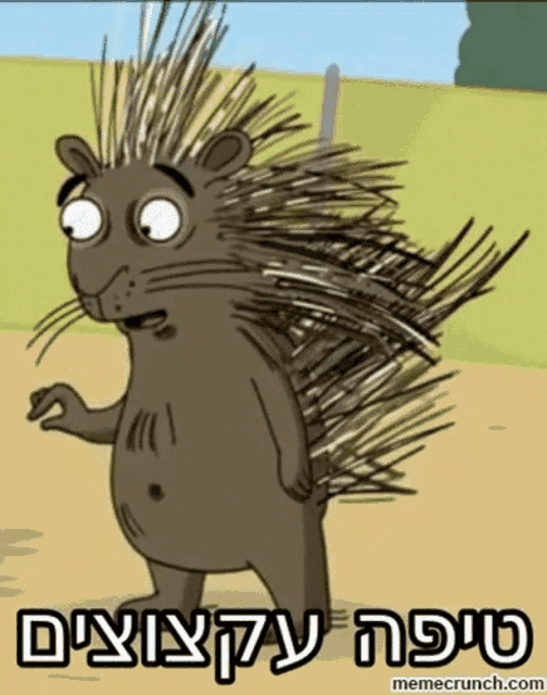 a cartoon drawing of a porcupine with a foreign language caption