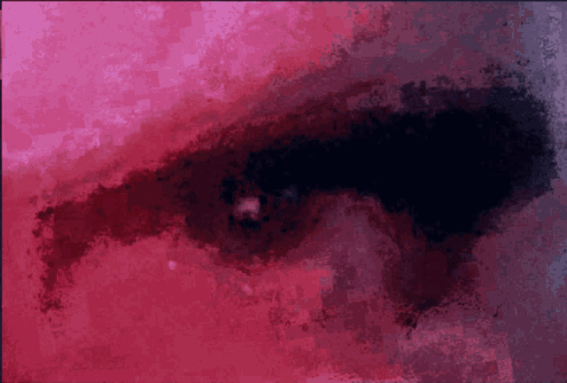 a painting of a pink and black background with a few white spots