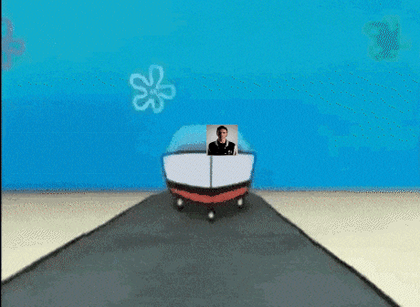 a cartoon of a man in a car with a spongebob sticker on it
