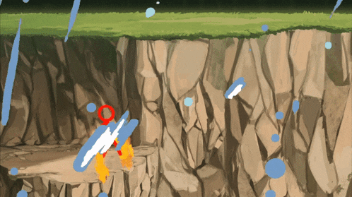 a painting of a cliff with a red circle in the middle of it