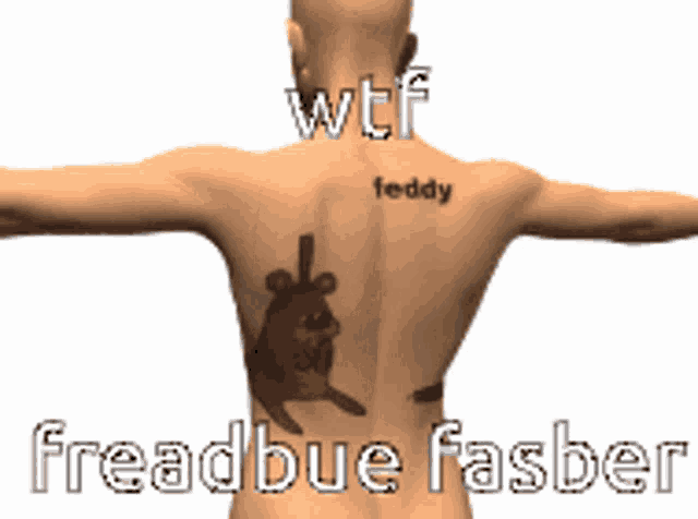 a man has a tattoo on his back that says teddy on it