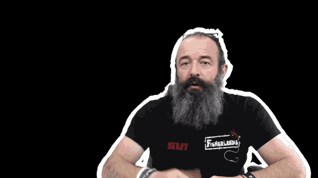 a man with a beard is wearing a black shirt that says fisherman