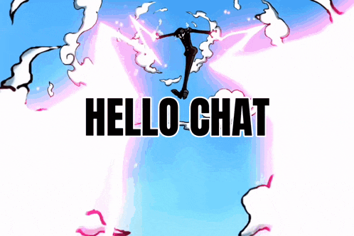 a cartoon character is flying through the air with the words hello-chat behind him