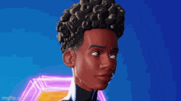 a close up of a cartoon character 's face with curly hair .