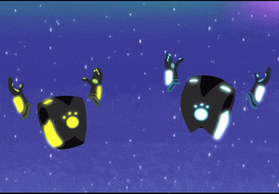 a cartoon of two men flying in the air