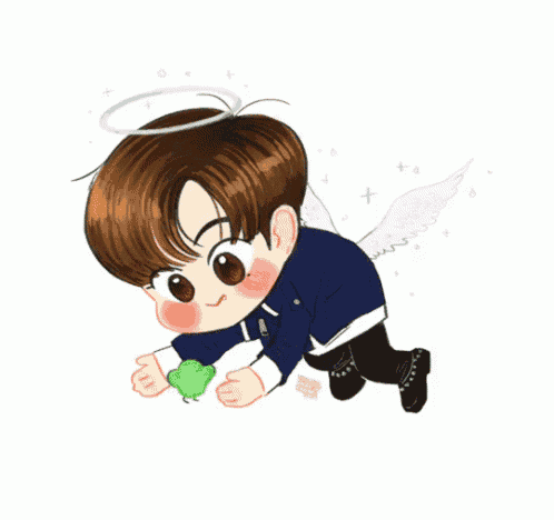a drawing of a boy with angel wings and a halo on his head