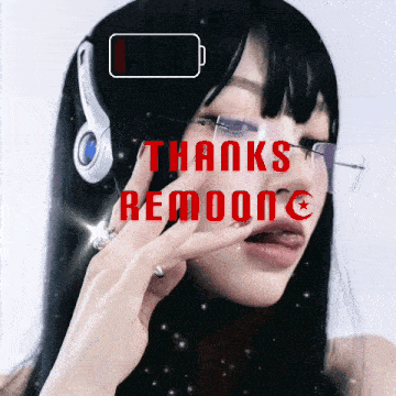 a woman wearing headphones and glasses has the words thanks remoon on her face