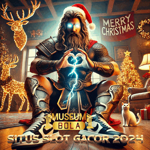 a poster for museum bola shows a man in santa hat making a heart with his hands