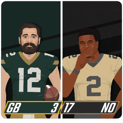 a green bay packers and new orleans saints player standing next to each other