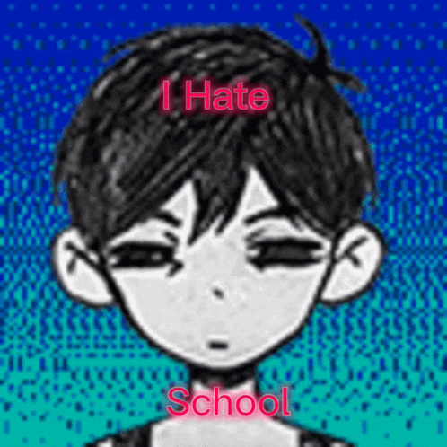 a black and white drawing of a boy with the words `` i hate school '' .