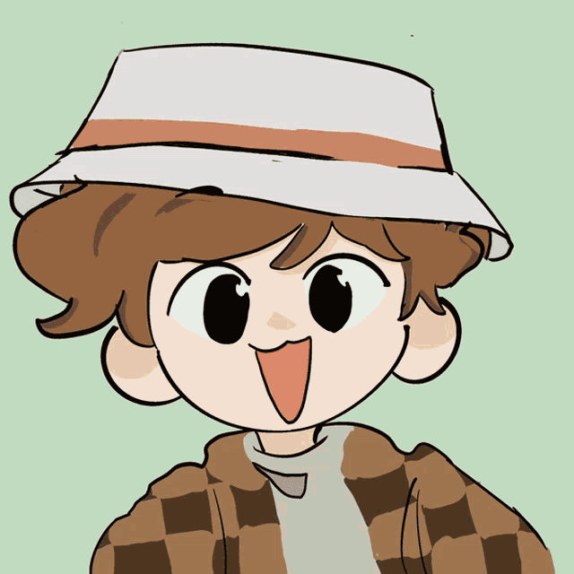a drawing of a boy wearing a hat and a plaid jacket