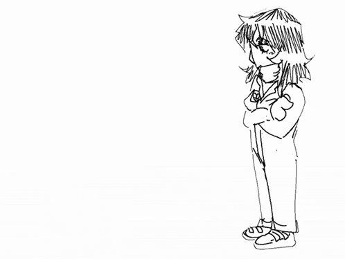 a black and white drawing of a boy and a girl standing next to each other .