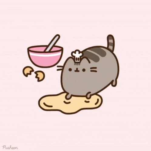 a cartoon of a cat wearing a chef 's hat and a bowl of food