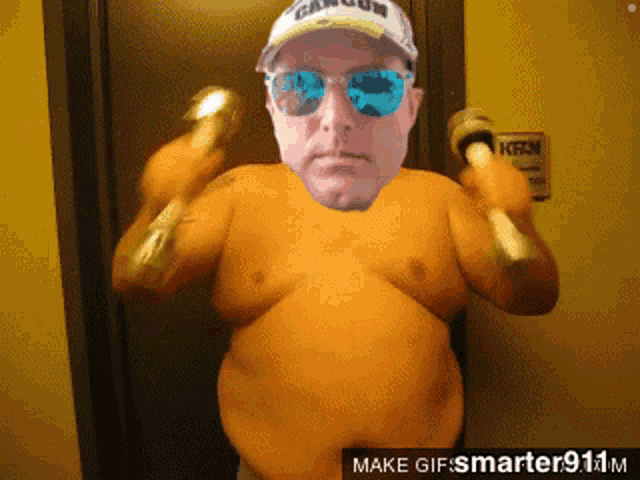 a man in a cancun hat and sunglasses holds a pair of maracas