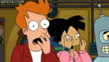 a cartoon of fry and bender from futurama covering their faces with their hands