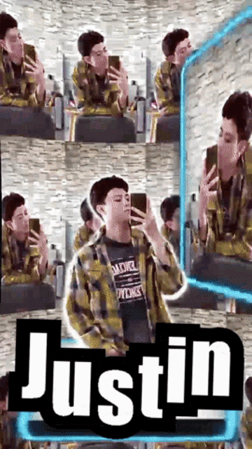 a poster for justin shows a man taking a picture of himself
