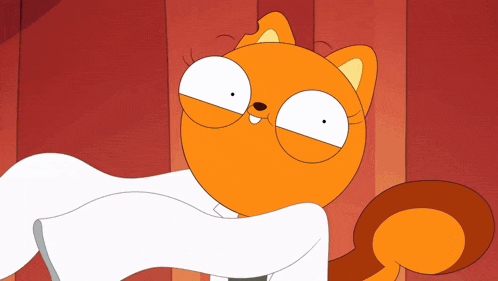 a cartoon cat with glasses and a white shirt on