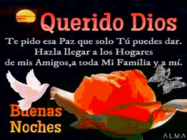 querido dios te pido esa paz que solo tu puedes dar hazla llegar a los hogares