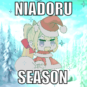 a picture of a girl in a santa hat with the words niadoru season