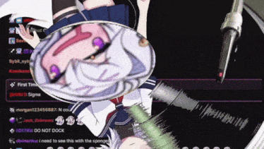 a screenshot of a video game shows a girl with a sponge on her face