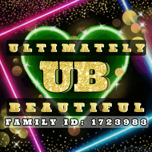 a green heart with ultimately ub written in gold letters