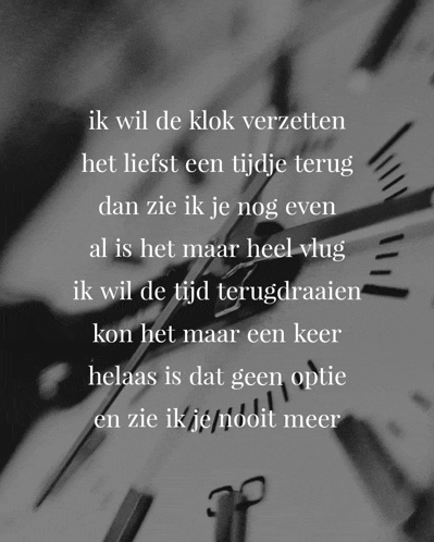 a black and white photo of a clock with a poem written below it
