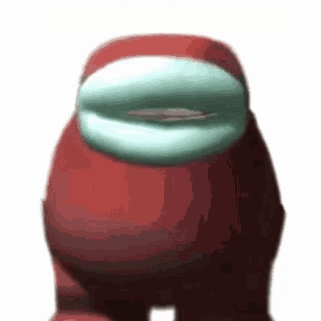 a red among us character with a white face and mouth .