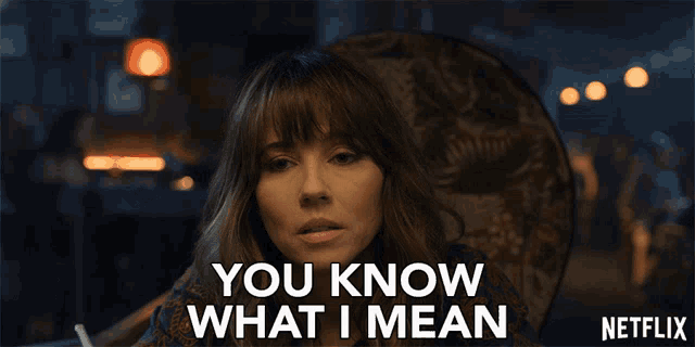 a netflix ad shows a woman sitting in a chair and says " you know what i mean "