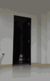 a door is open in a room with a white wall