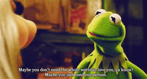kermit the frog is talking to a woman and says maybe you don t need the whole world to love you