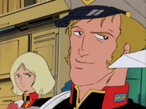 a man and a woman are standing next to each other and the man has a badge on his chest that says 00 on it
