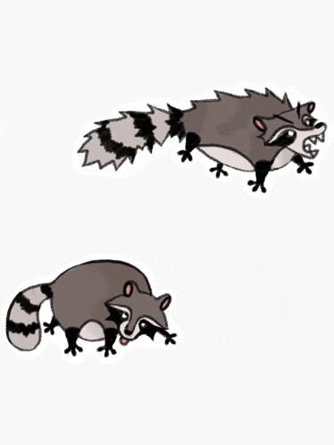 a cartoon drawing of two raccoons with sharp teeth