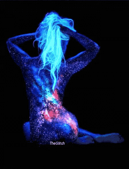 a glow in the dark image of a woman with the glitch written on the bottom right
